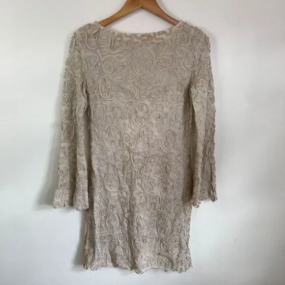 Sundance Soutache Dress Tan Cream Size XS Petite Lace Ribbon Wedding Guest Party - Picture 5 of 16